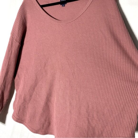 GAP Dusty Rose Waffle Knit Oversized Scoop Neck Long Sleeve Top XL - Picture 10 of 16